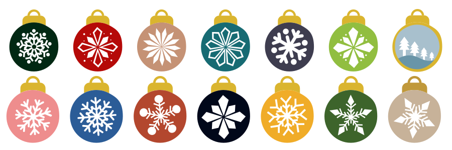 Christmas ornaments with snowflake designs are pictured.