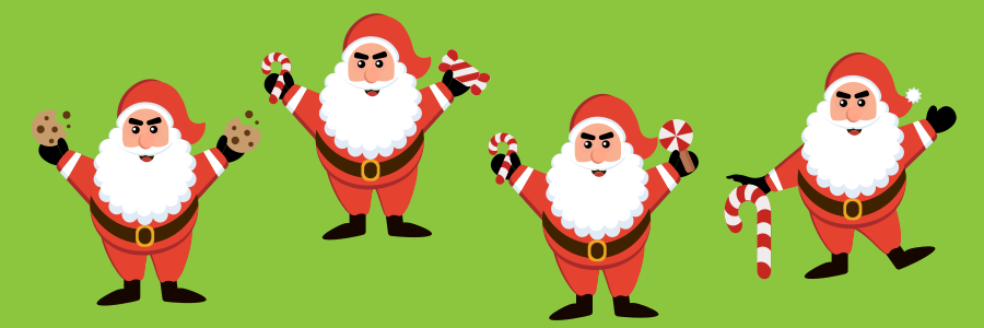 Quattro Babbi Natale con biscotti e bastoncini di zucchero. vettoriale –  Immagine gratis di Natale su Unsplash, image size:3000x1000