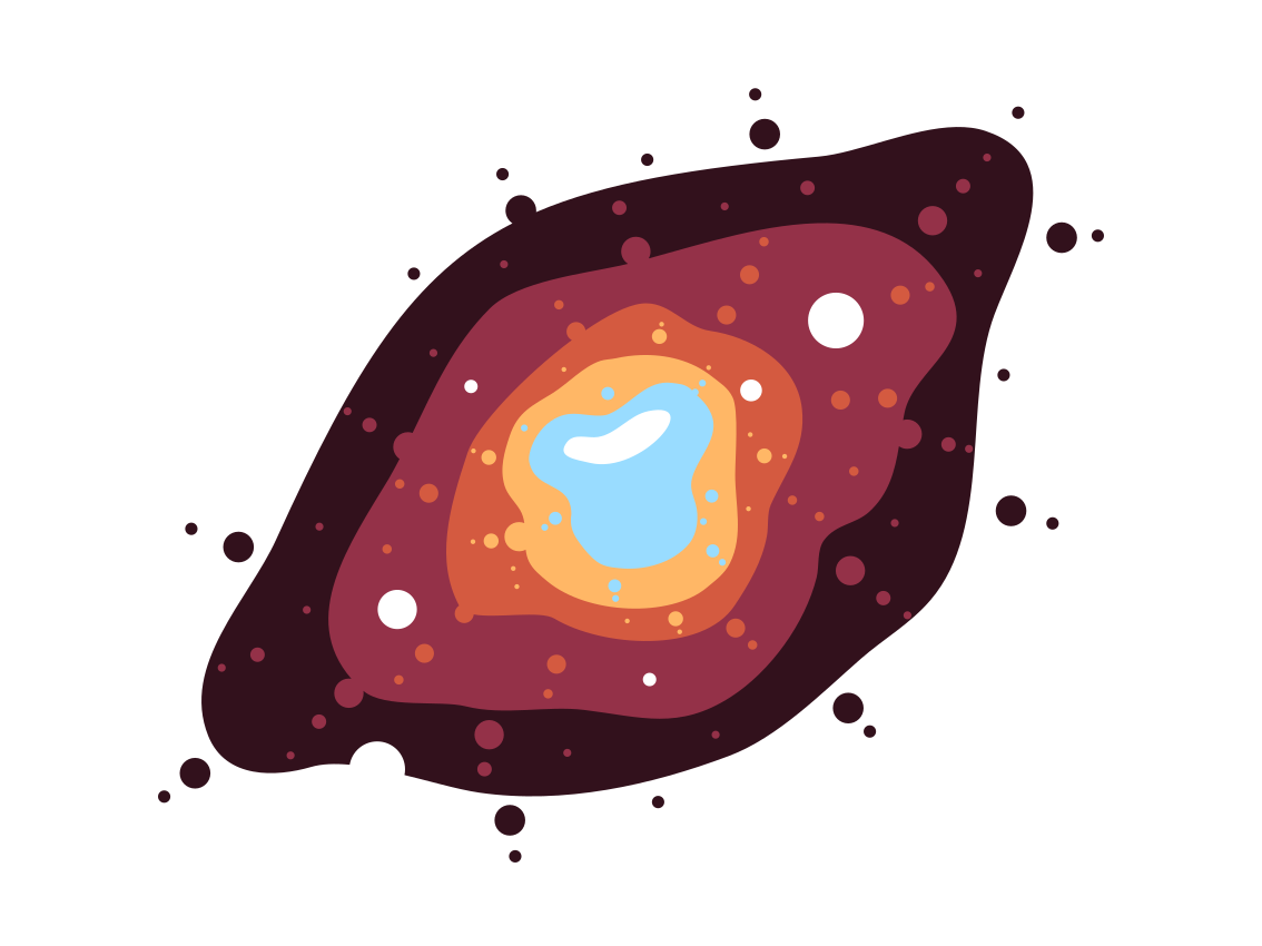 파란색 중심을 가진 층을 묘사한 추상 일러스트.