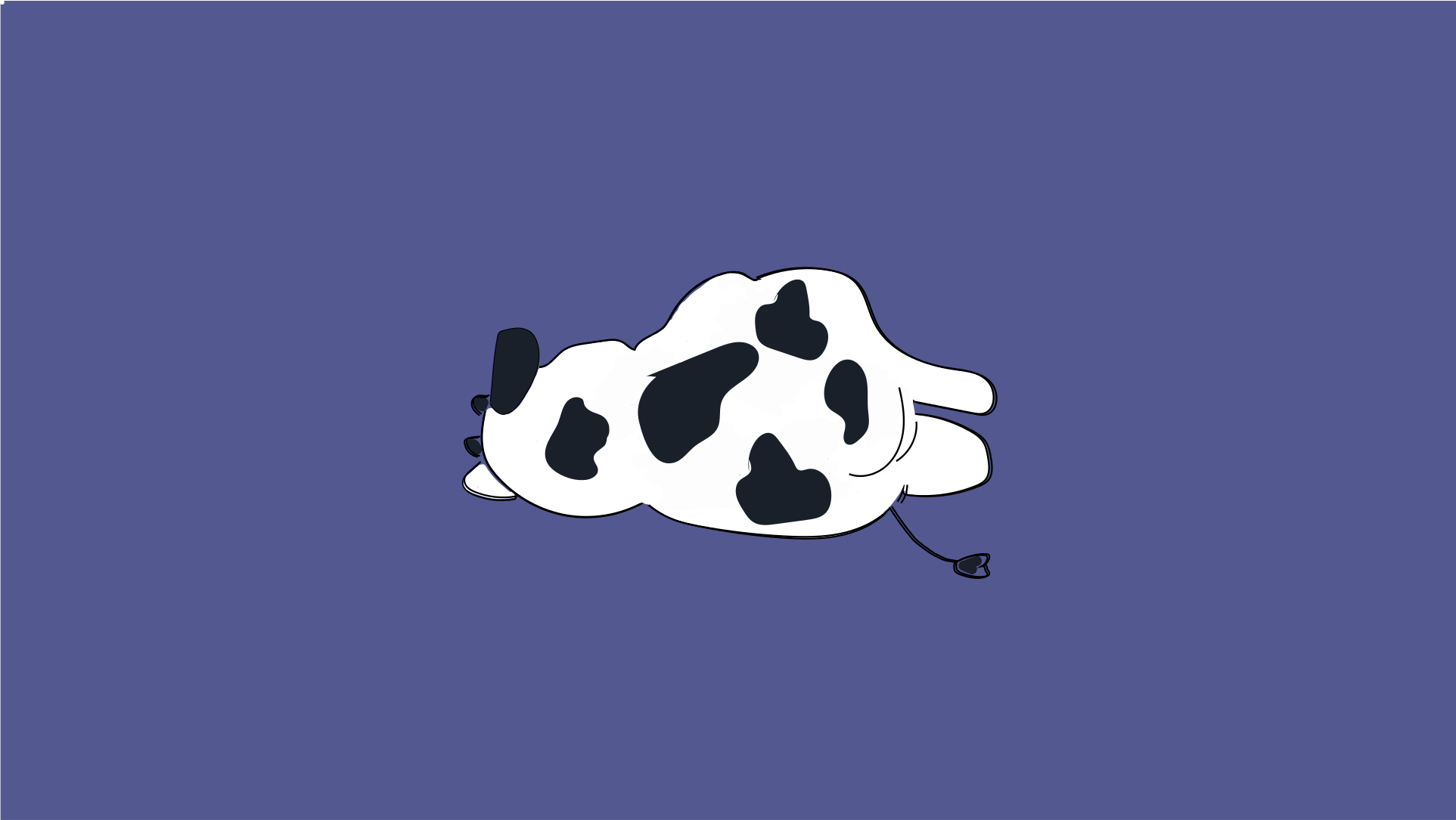 Une vache se repose sur un fond violet.