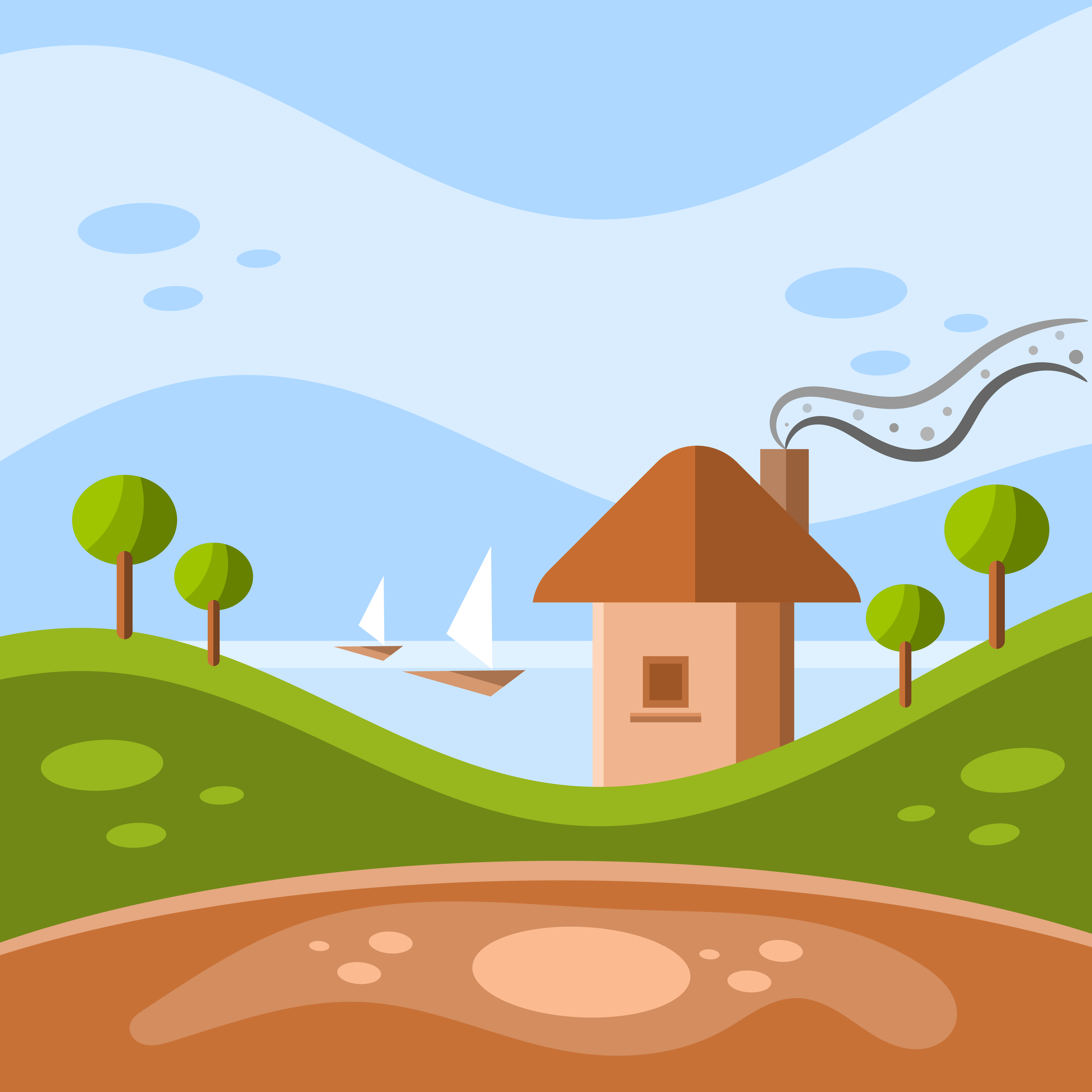 Ein Haus mit Blick auf das Wasser und Segelbooten.