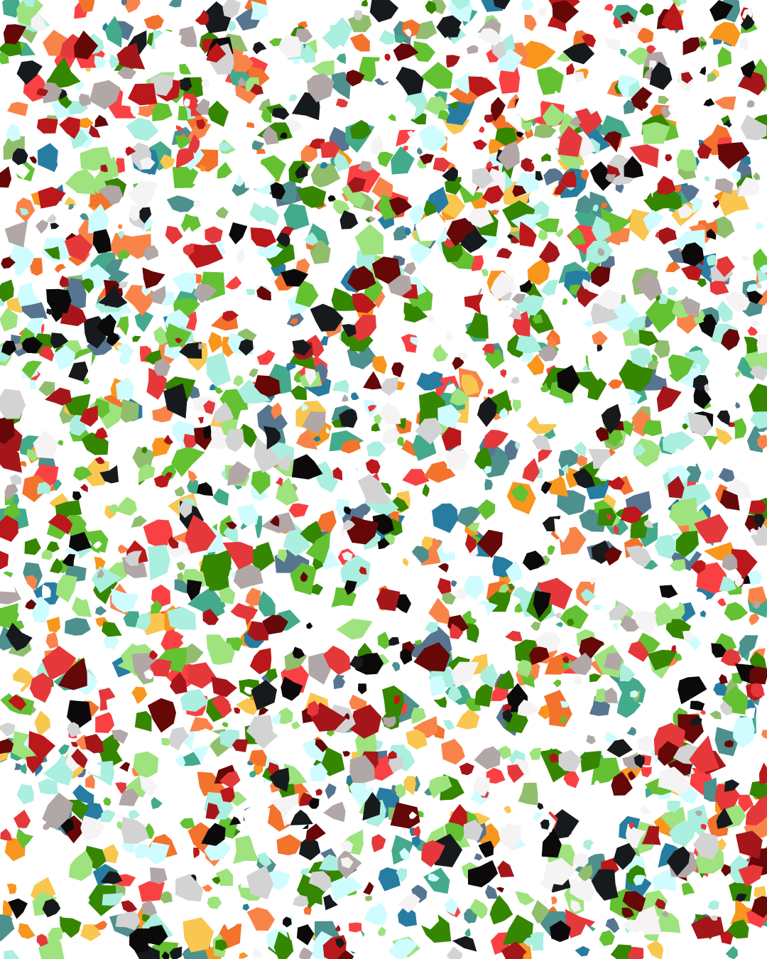 Buntes abstraktes Konfettimuster auf weißem Hintergrund.