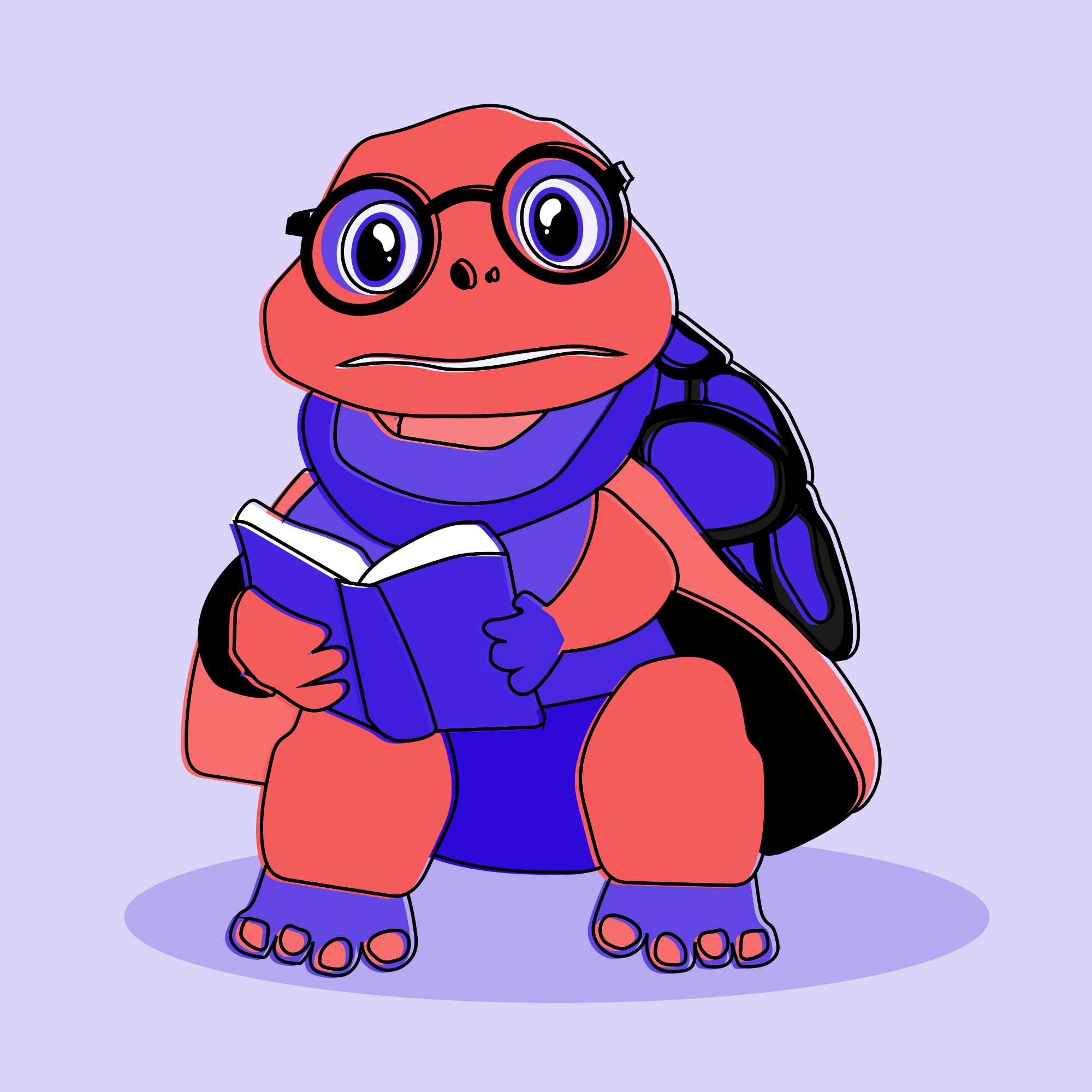 안경을 쓴 거북이가 책을 읽고 있습니다.