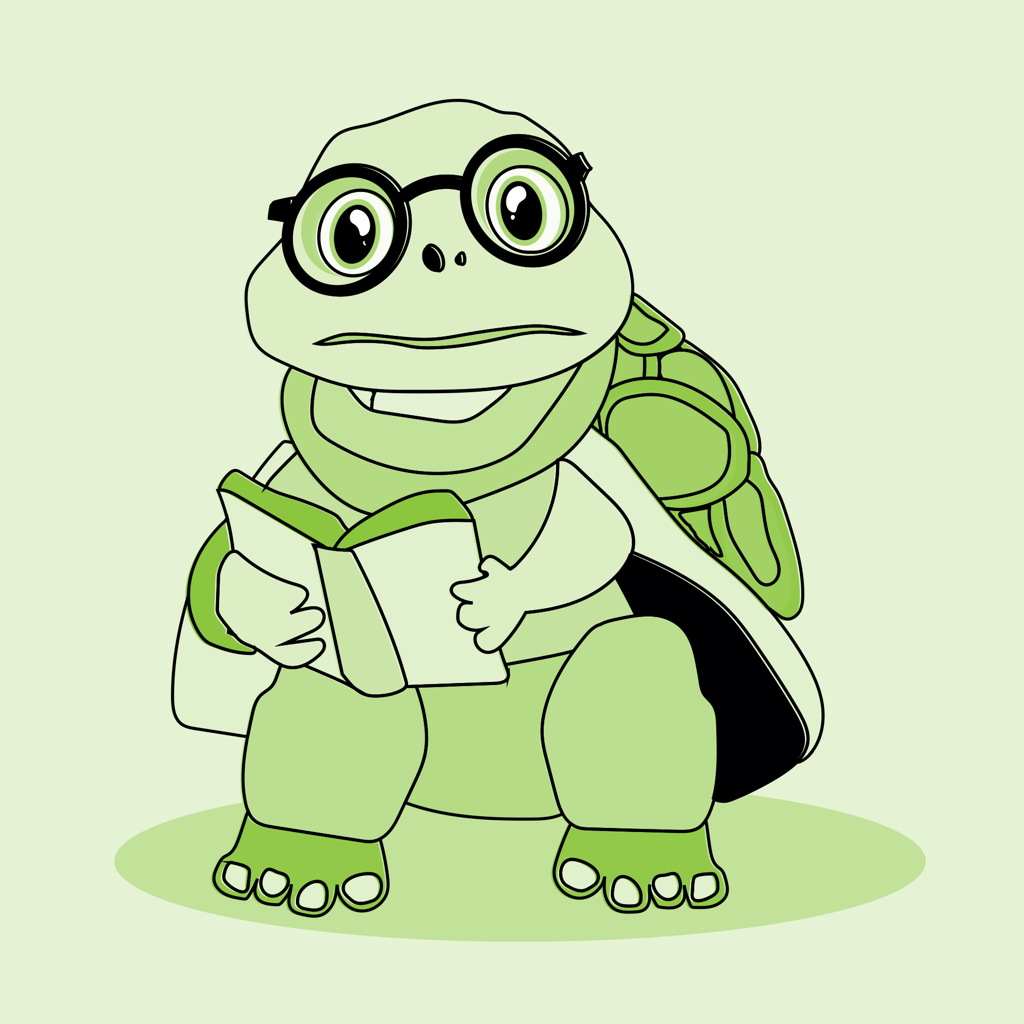 A turtle is reading a book.