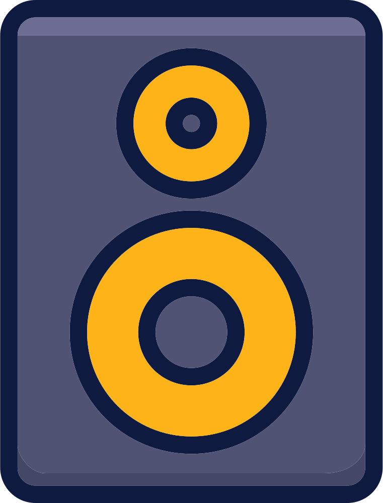 A gray speaker with two yellow circles.