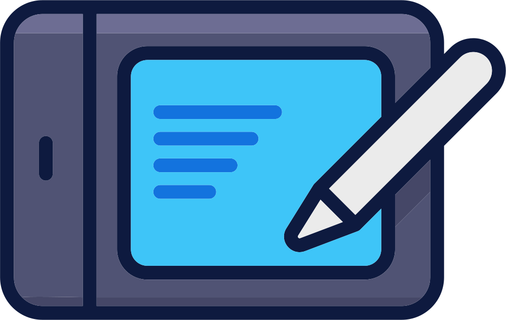 Stylus writing on a digital tablet screen