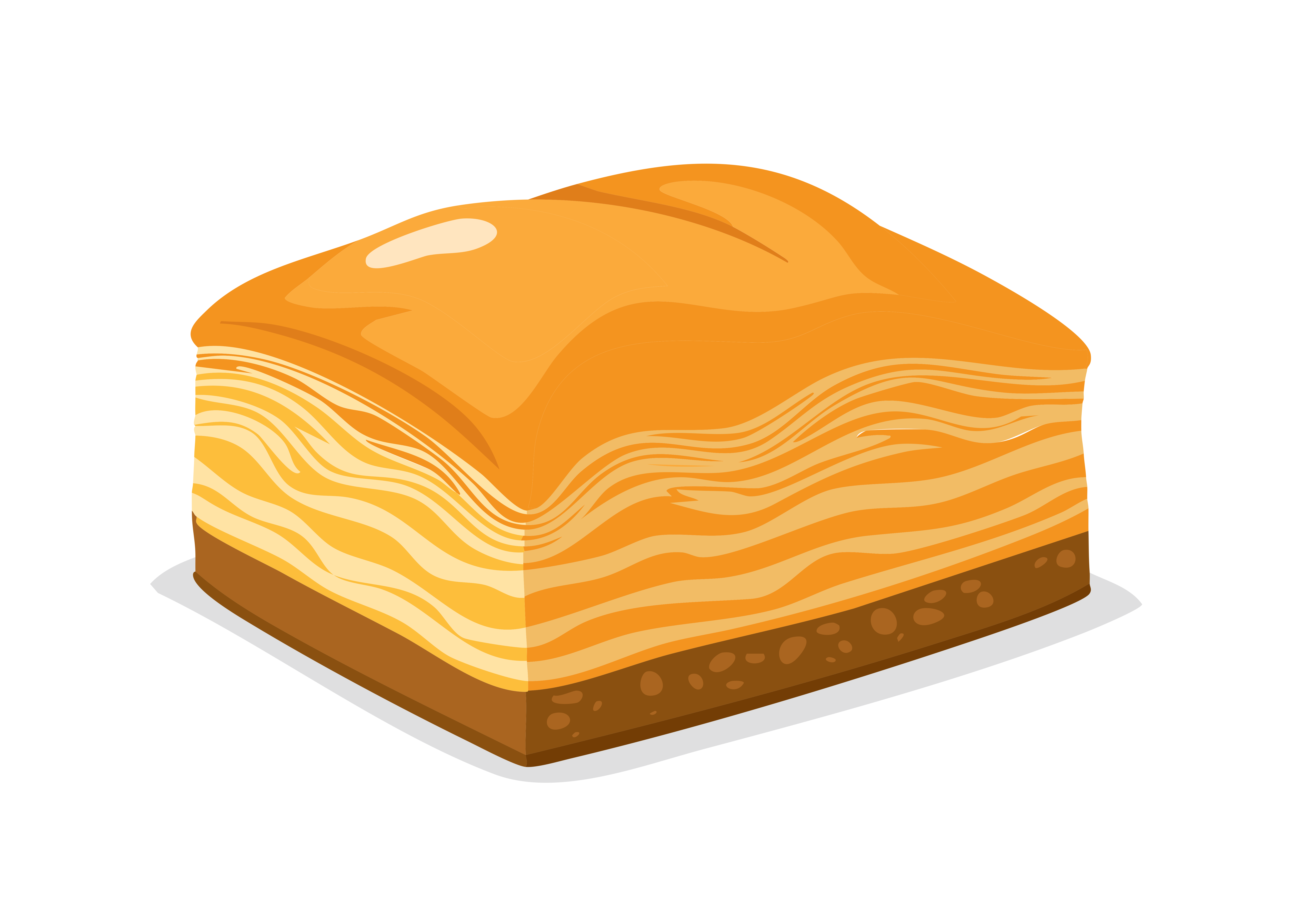 A single piece of golden baklava on white background