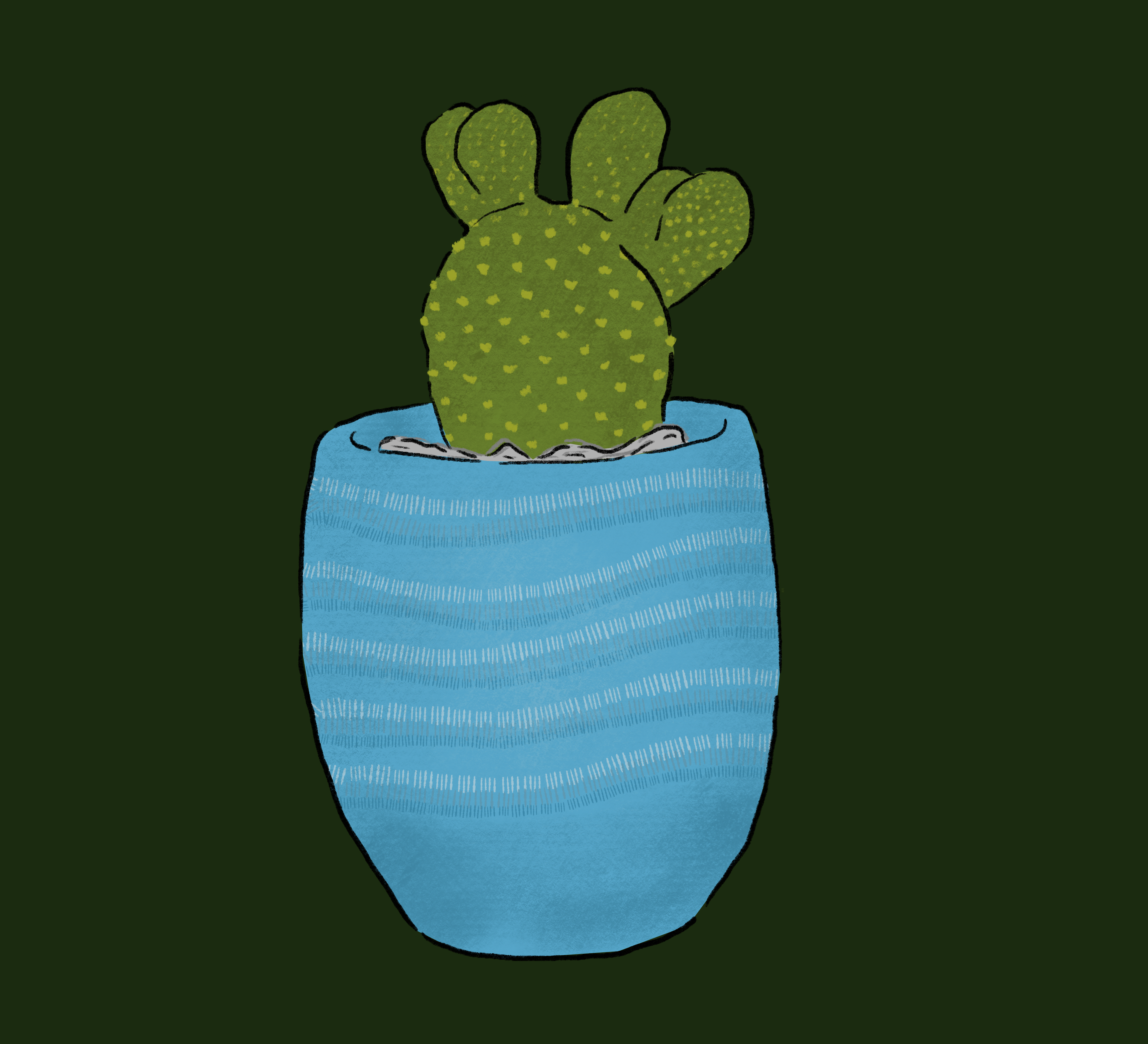 A green cactus in a blue pot