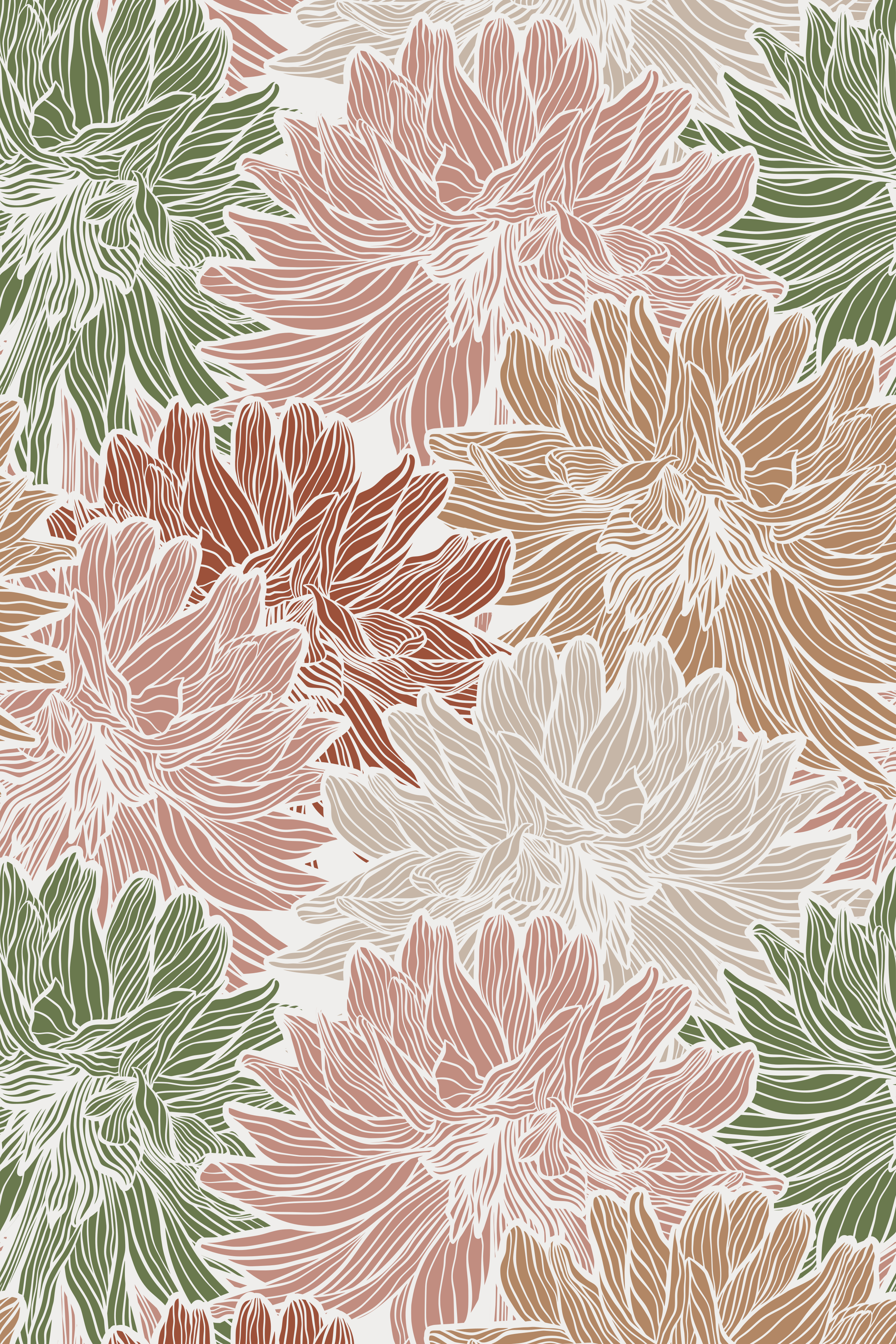 Patrón de flores estilizadas en tonos tierra apagados