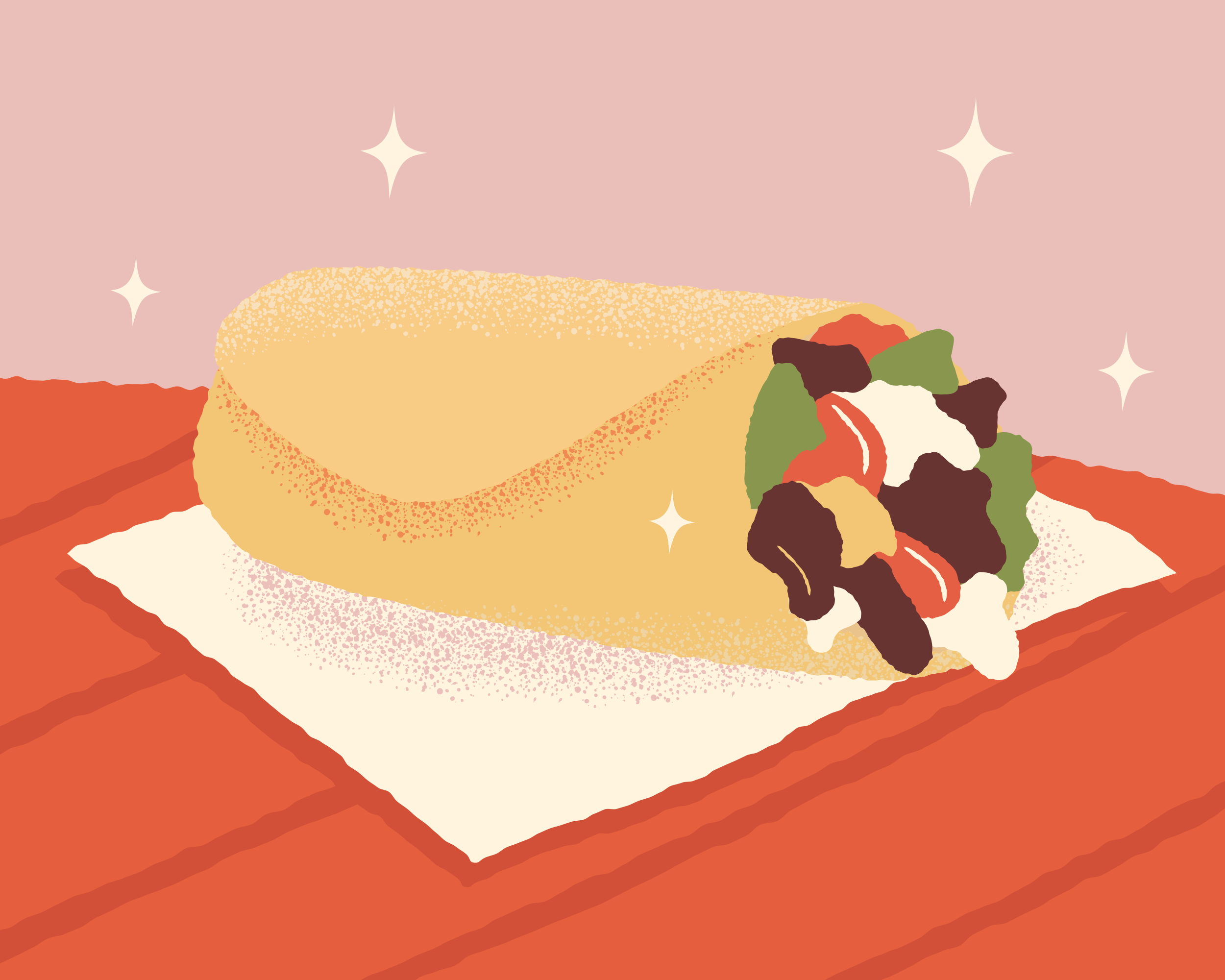 A delicious burrito on a napkin.