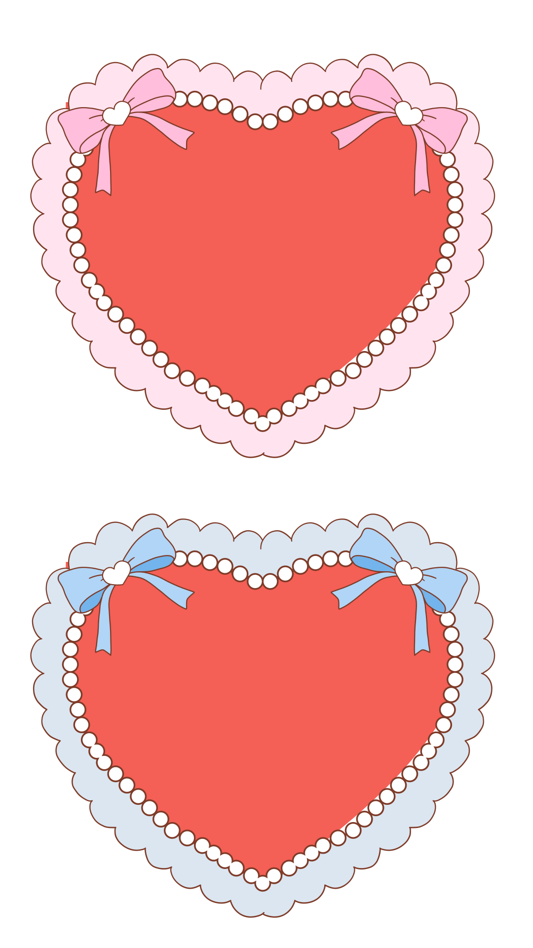 Two heart frames with bows and pearls