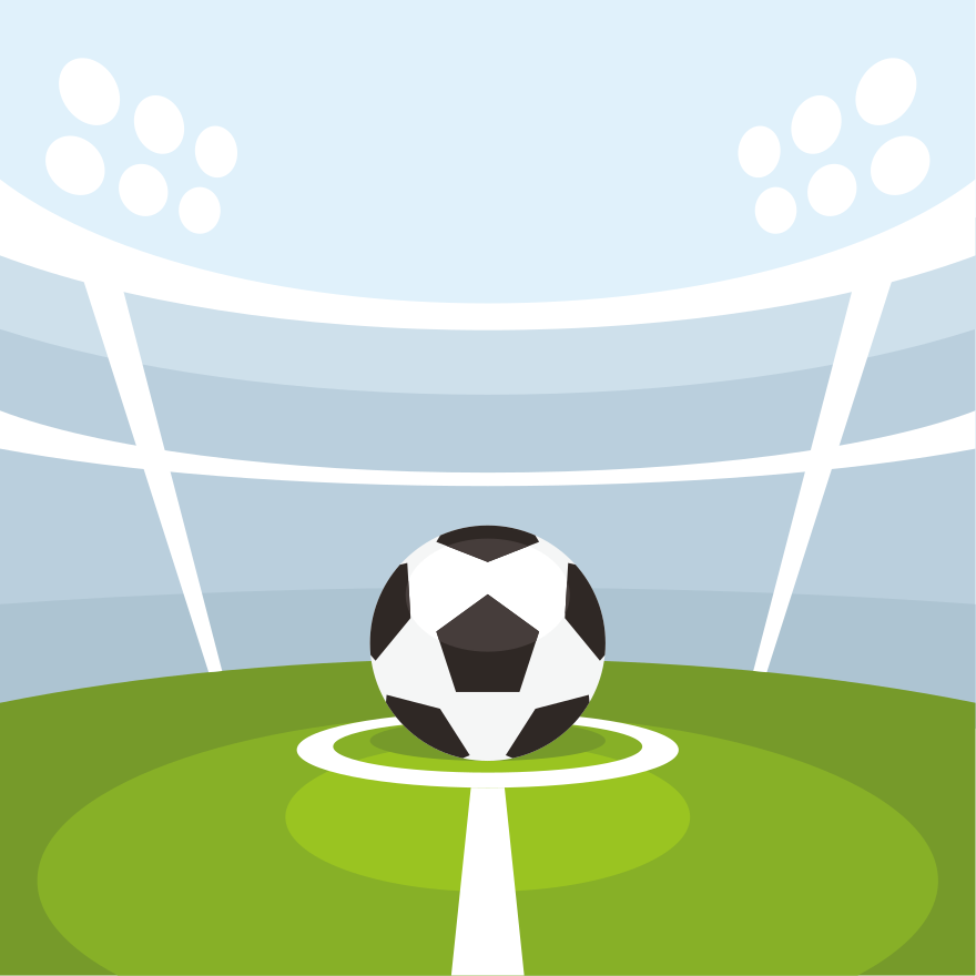 Balón de fútbol en un campo con luces de estadio