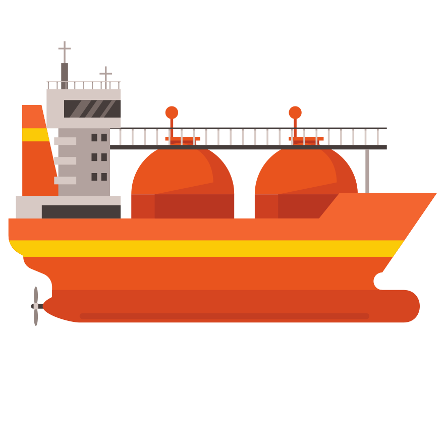 Un gran buque cisterna naranja con dos tanques esféricos.