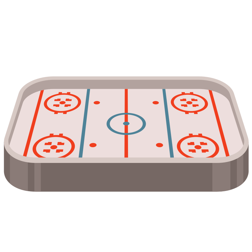An illustrated ice hockey rink with markings.