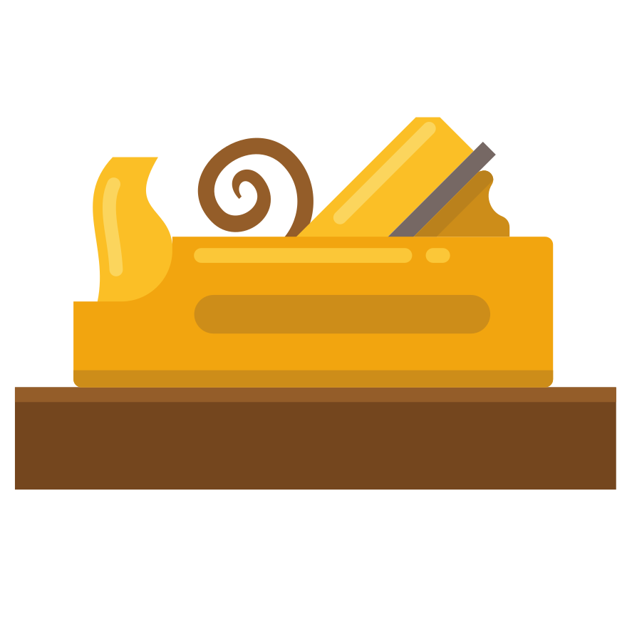A yellow wooden hand plane on a brown surface.
