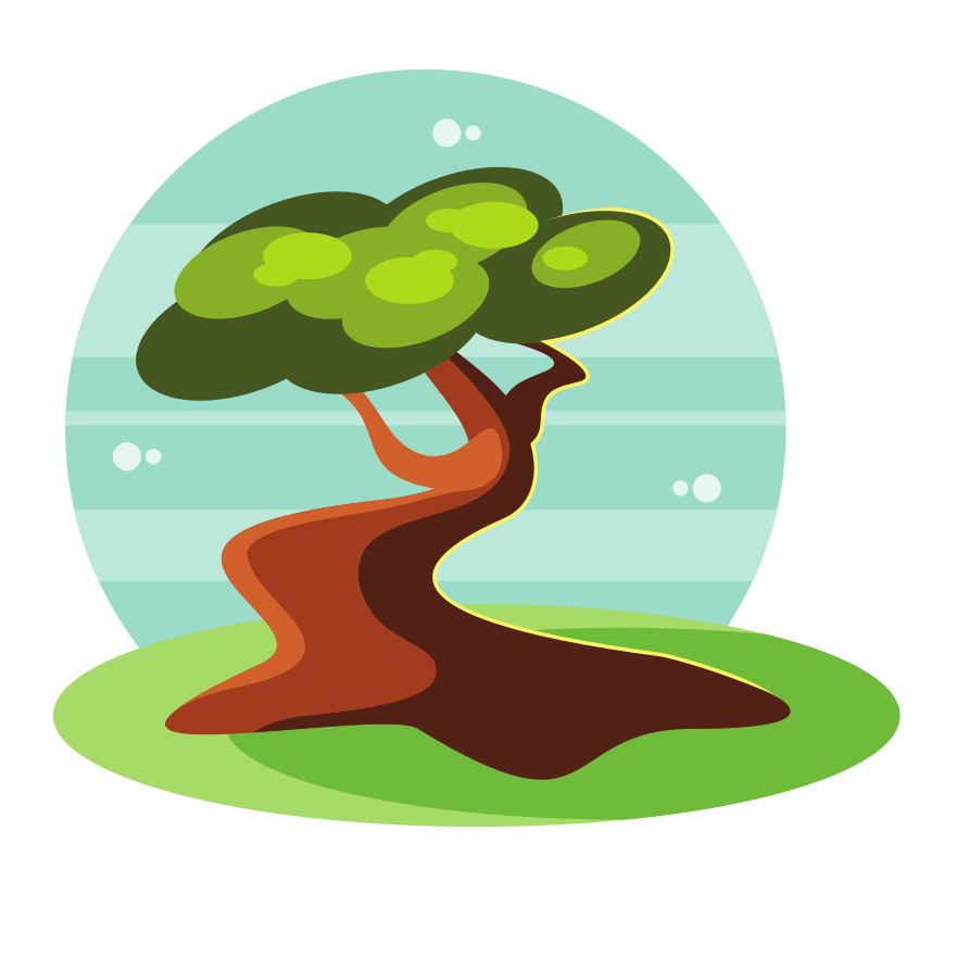 Stylized tree with green leaves on grassy ground