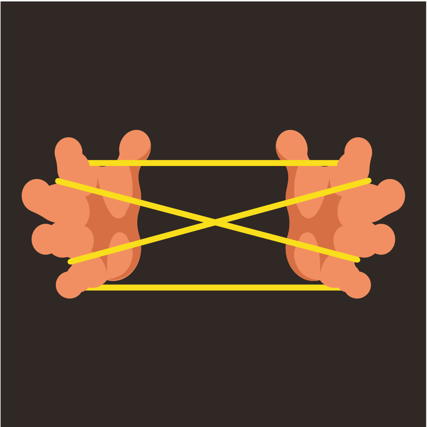 Hands stretching a yellow rubber band