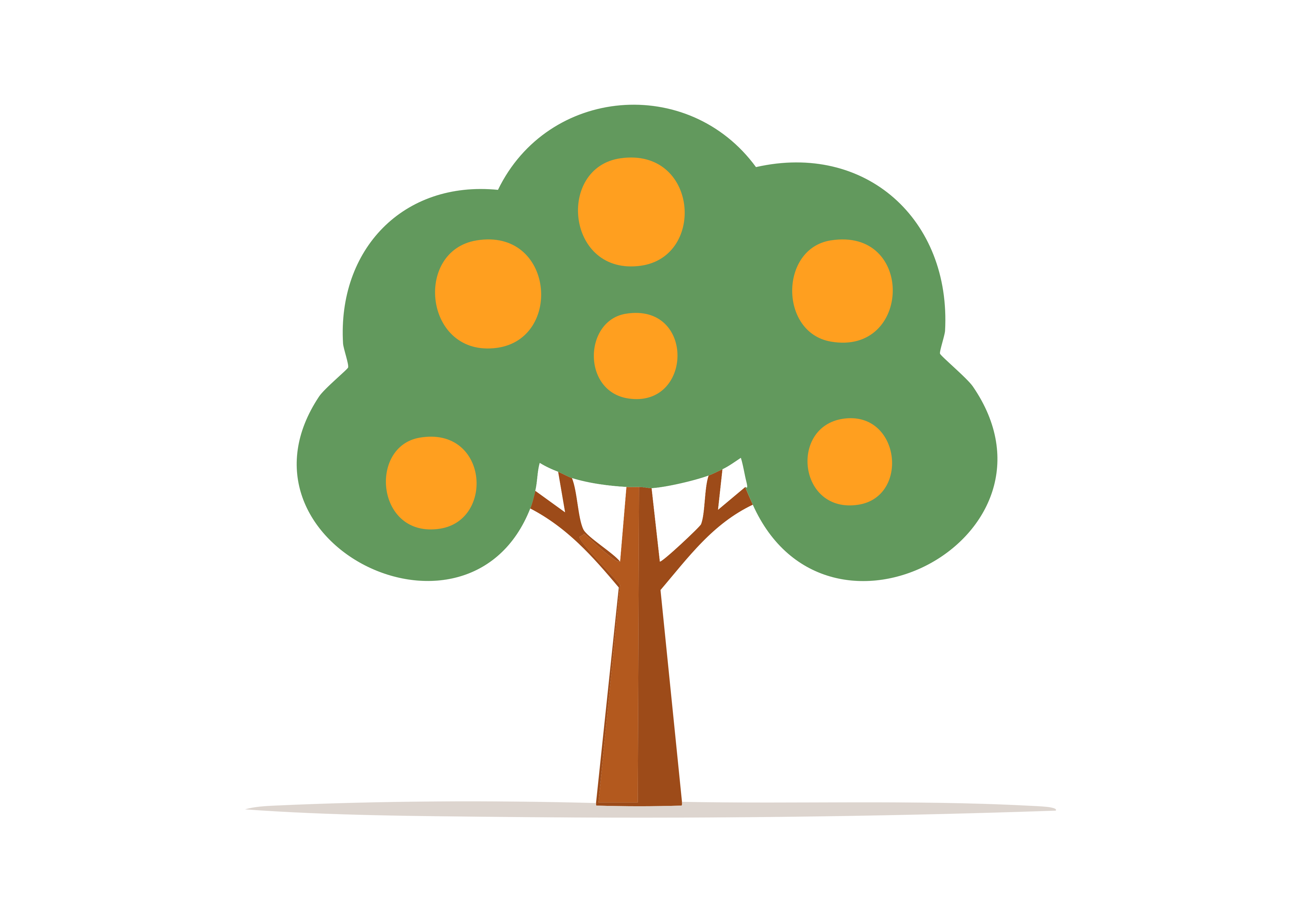 Ein stilisierter grüner Baum mit orangefarbenen Früchten.