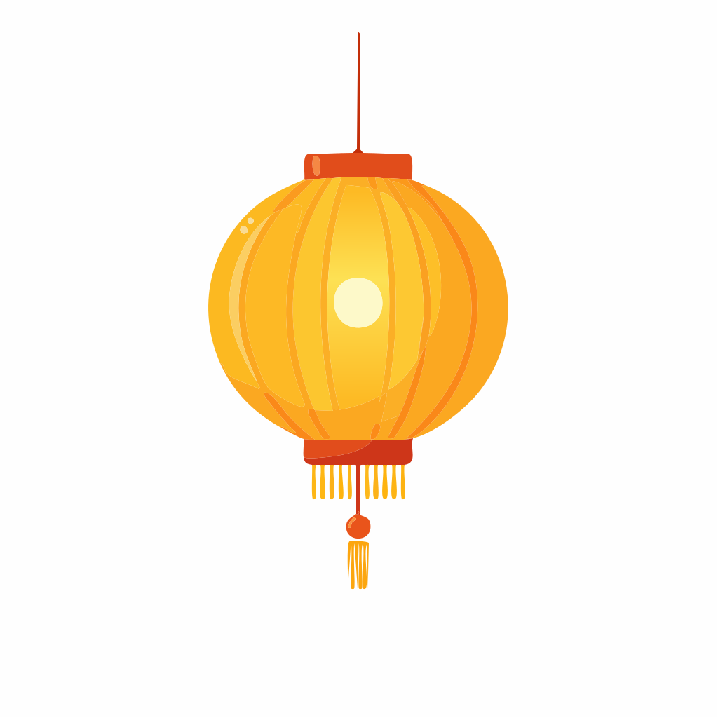 A bright yellow chinese lantern with red accents.