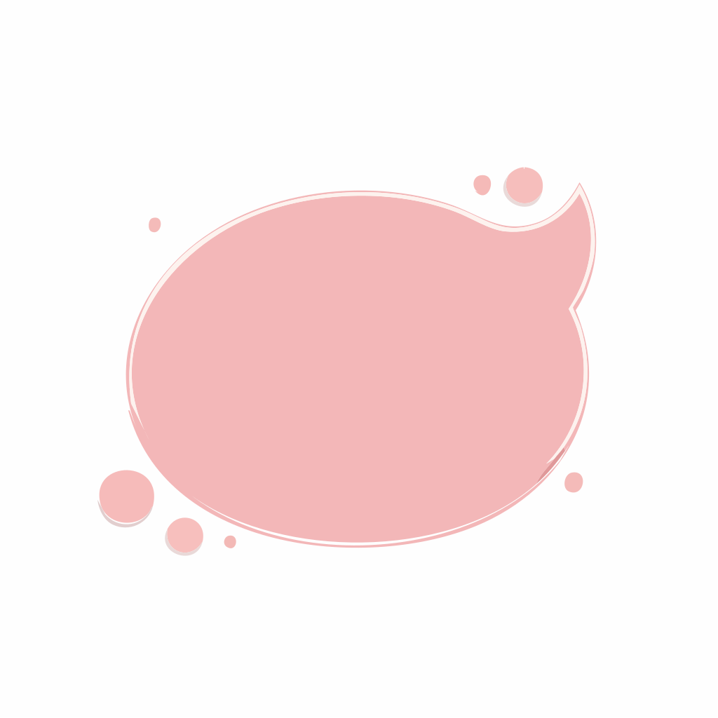 A pink speech bubble with small circles