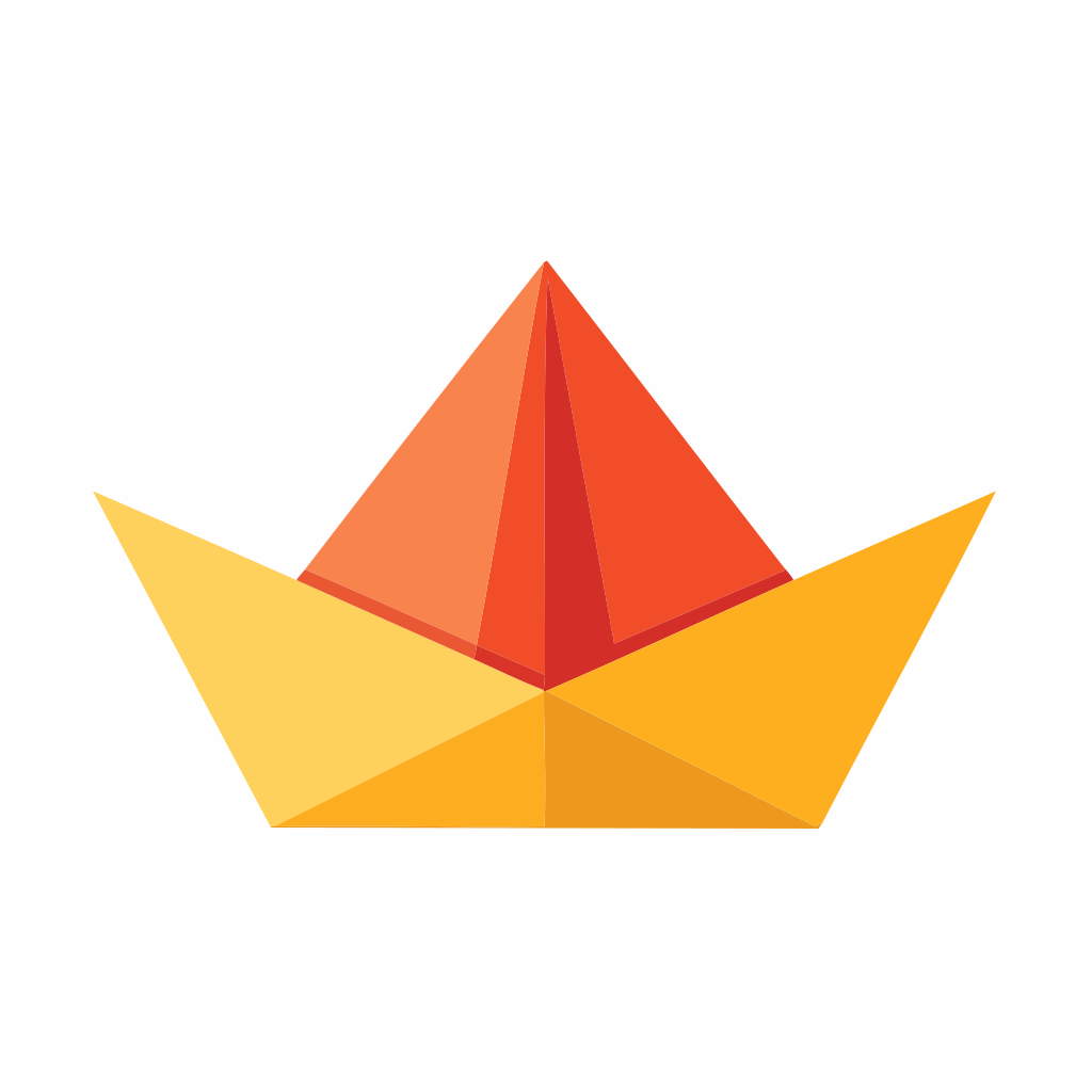 A colorful origami boat on a white background