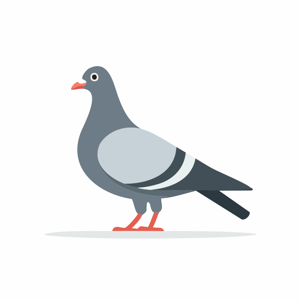 Un pigeon stylisé se dresse sur un fond blanc.