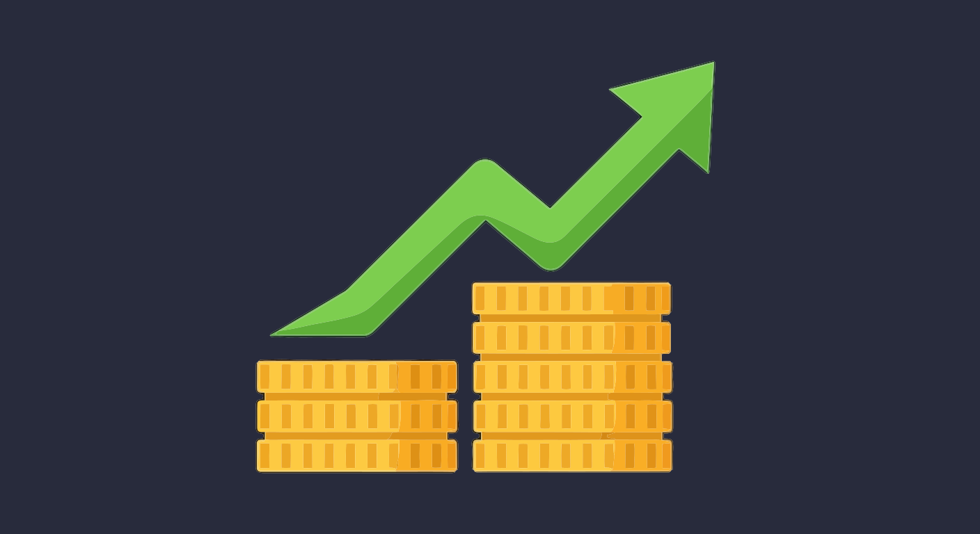 Green arrow graph rising over stacked coins