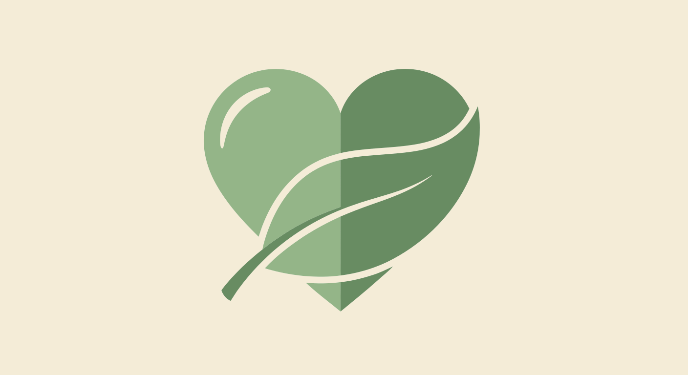 Green heart with leaf design on beige background