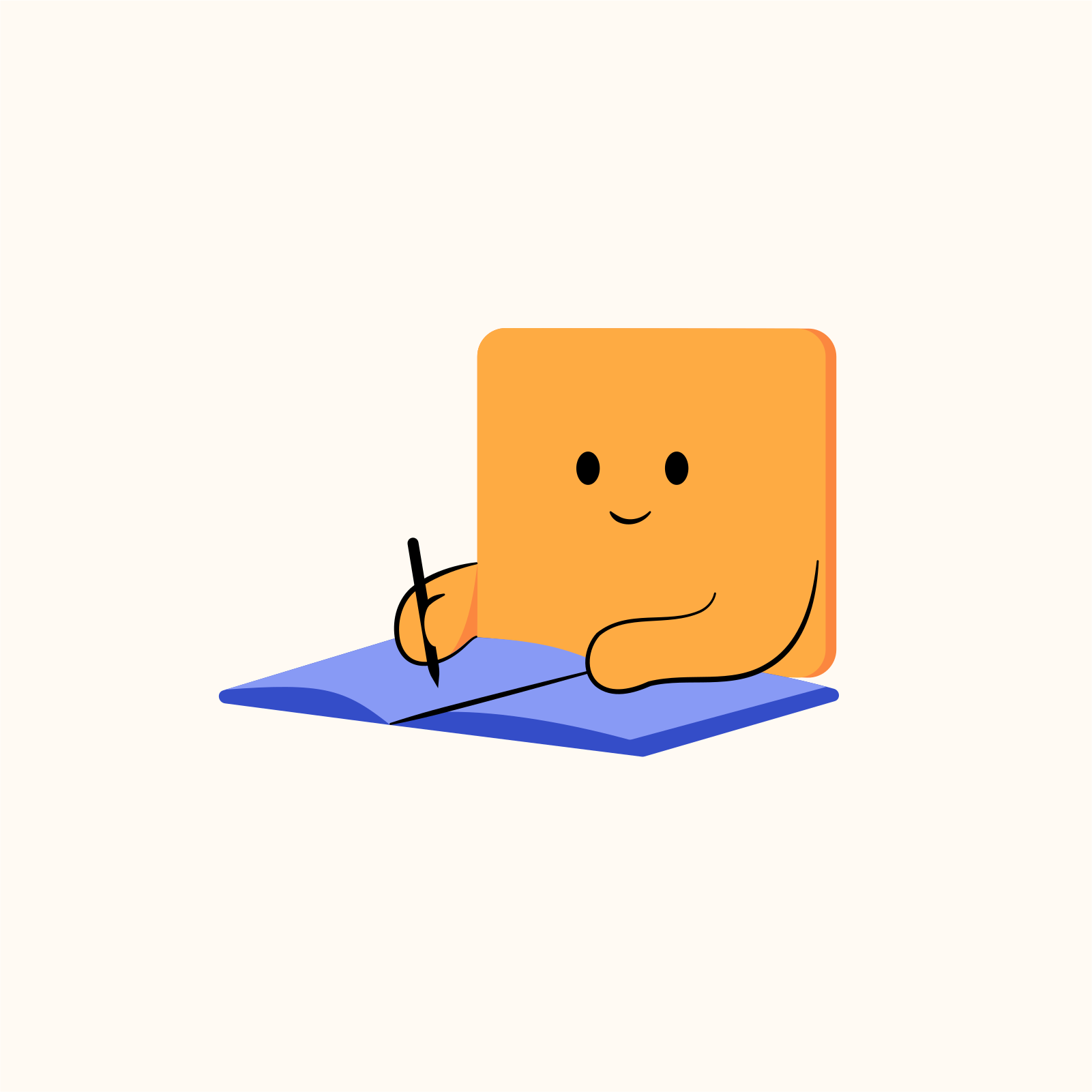 A cartoon character writing in a notebook