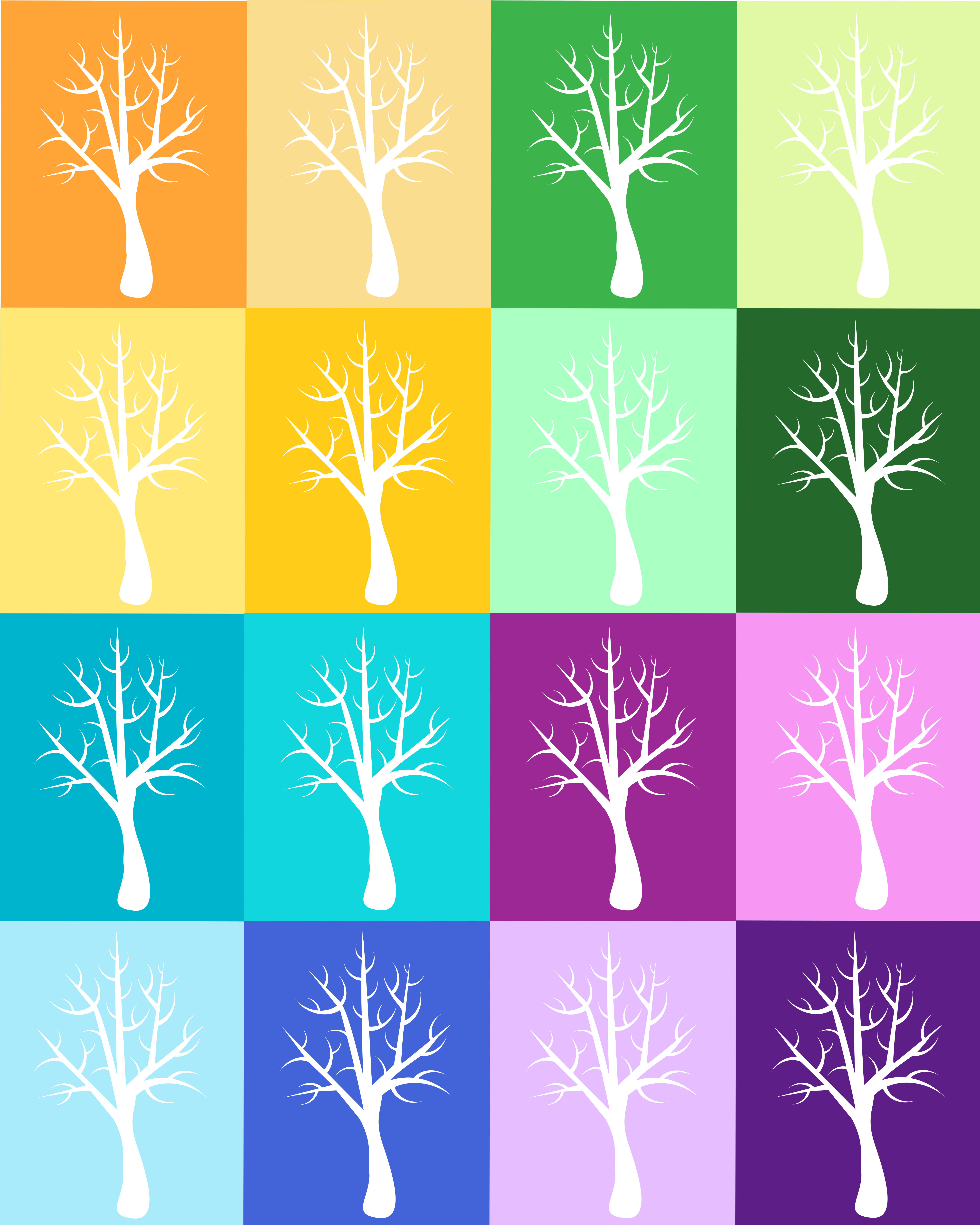 Weiße Bäume auf buntem kariertem Hintergrund