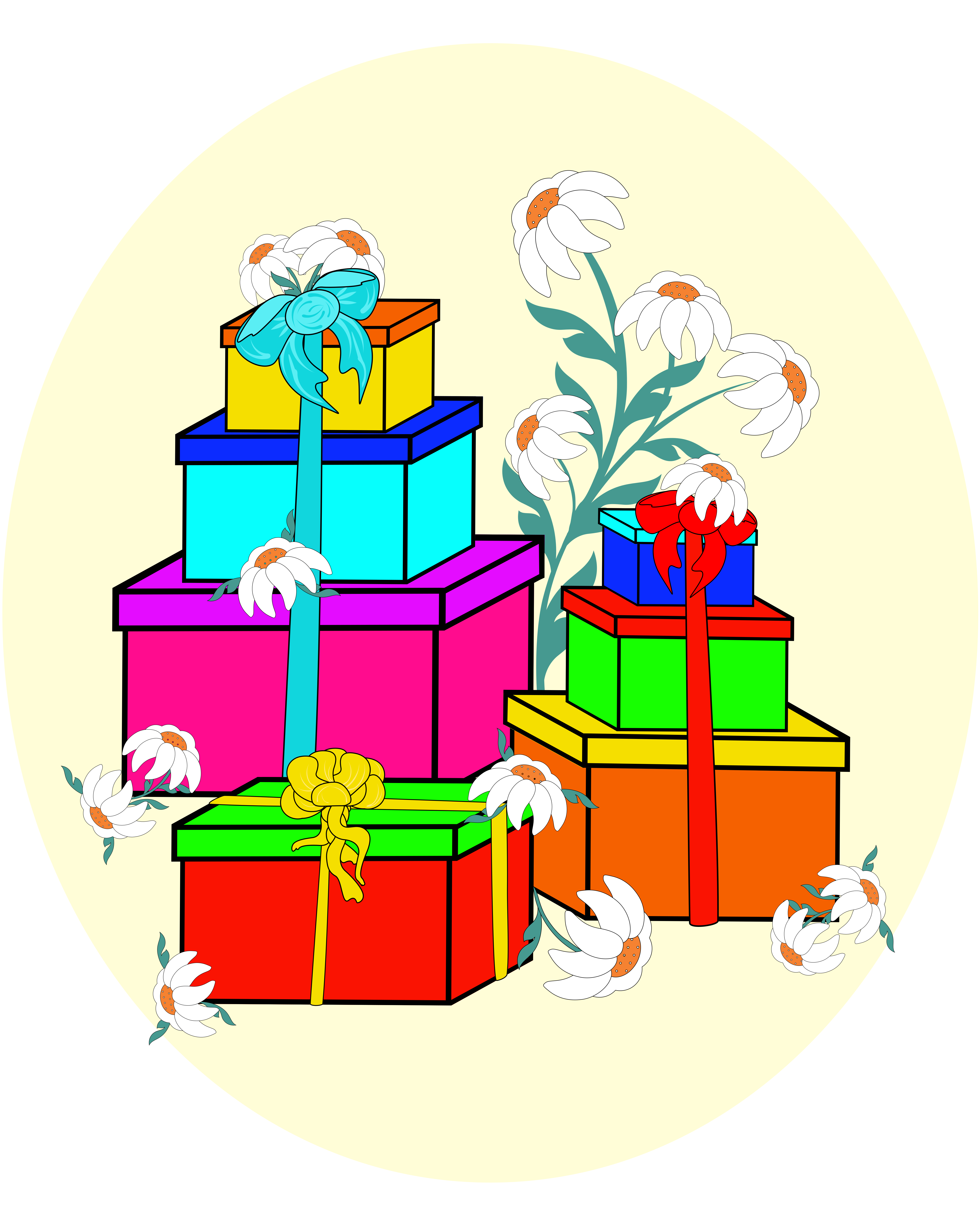Colorful gift boxes with flowers on a light background