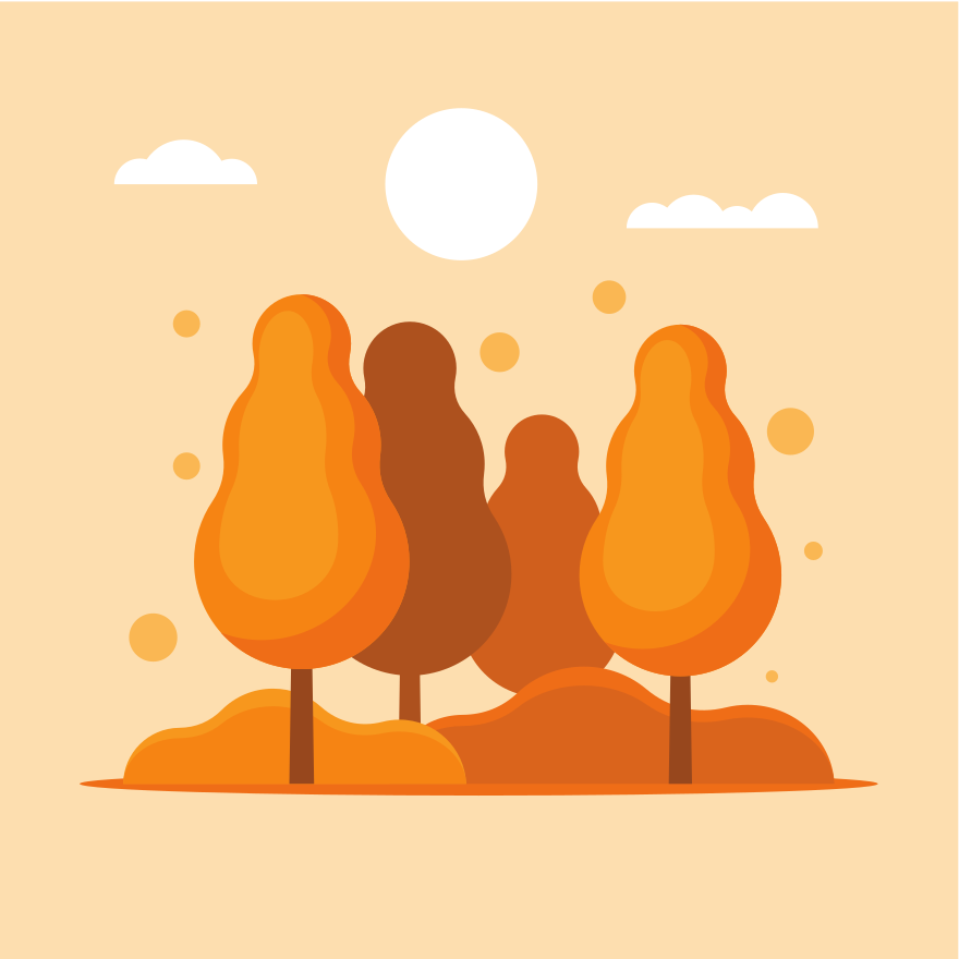 Autumn trees under a bright sun with clouds