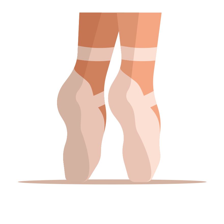 Ballerina's feet in pointe shoes on tiptoes