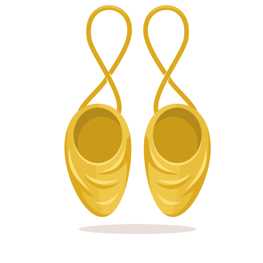 Pair of golden ballet slippers on white background