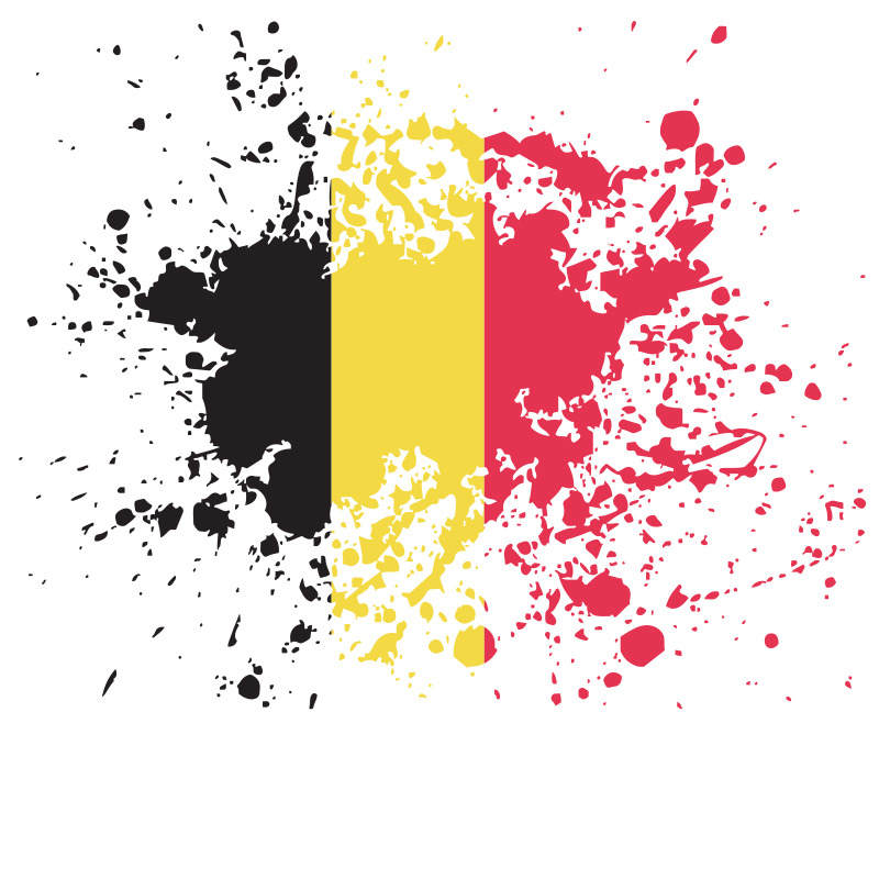 Belgium flag splattered with black, yellow, and red paint.