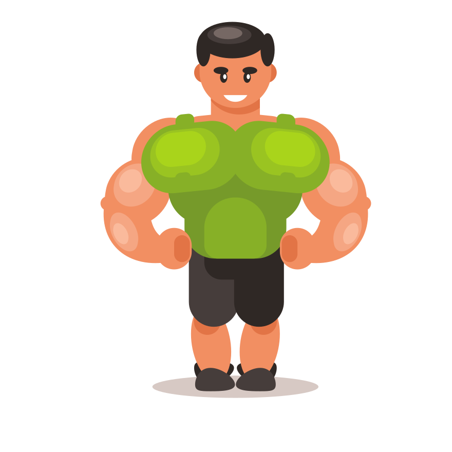 Muscular man in green shirt and black shorts