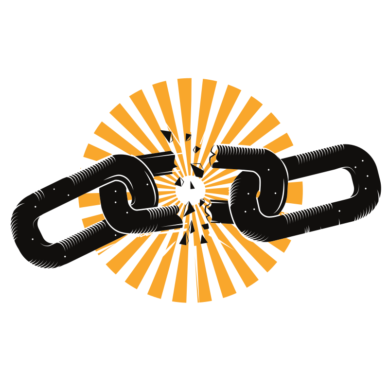 Broken chain links with radiating lines