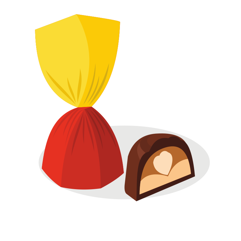 赤く包まれたキャンディーで、半分を切り取って中身が入っている。