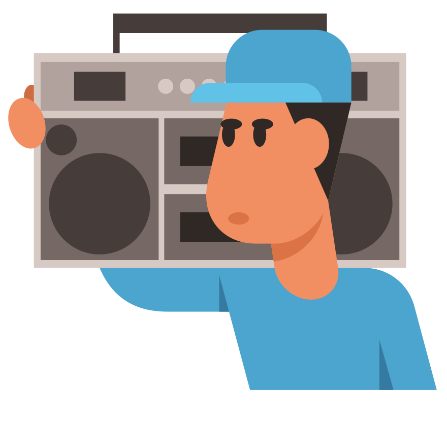 Mann trägt eine Ghettoblaster auf der Schulter