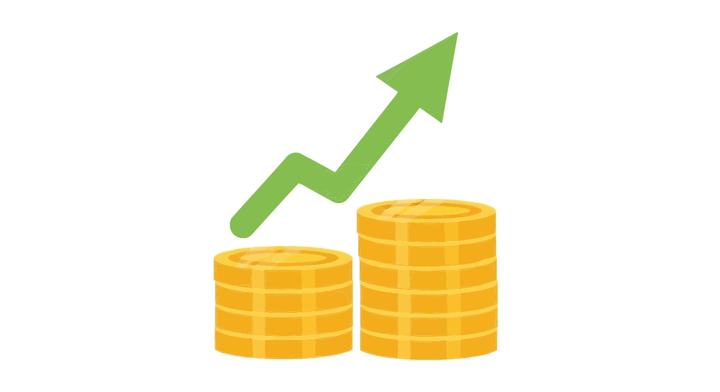 Stack of coins with upward trending arrow