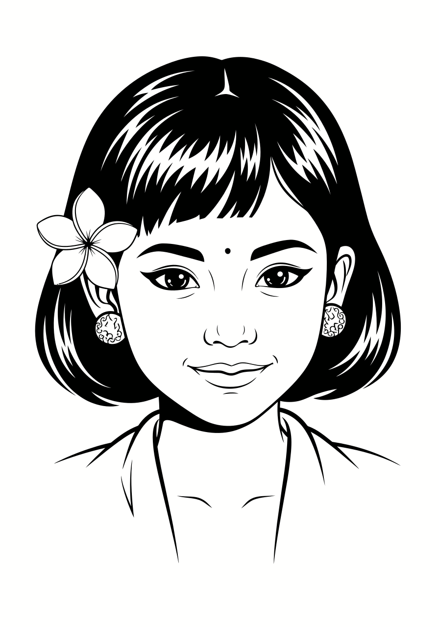 A young woman with a flower in her hair.