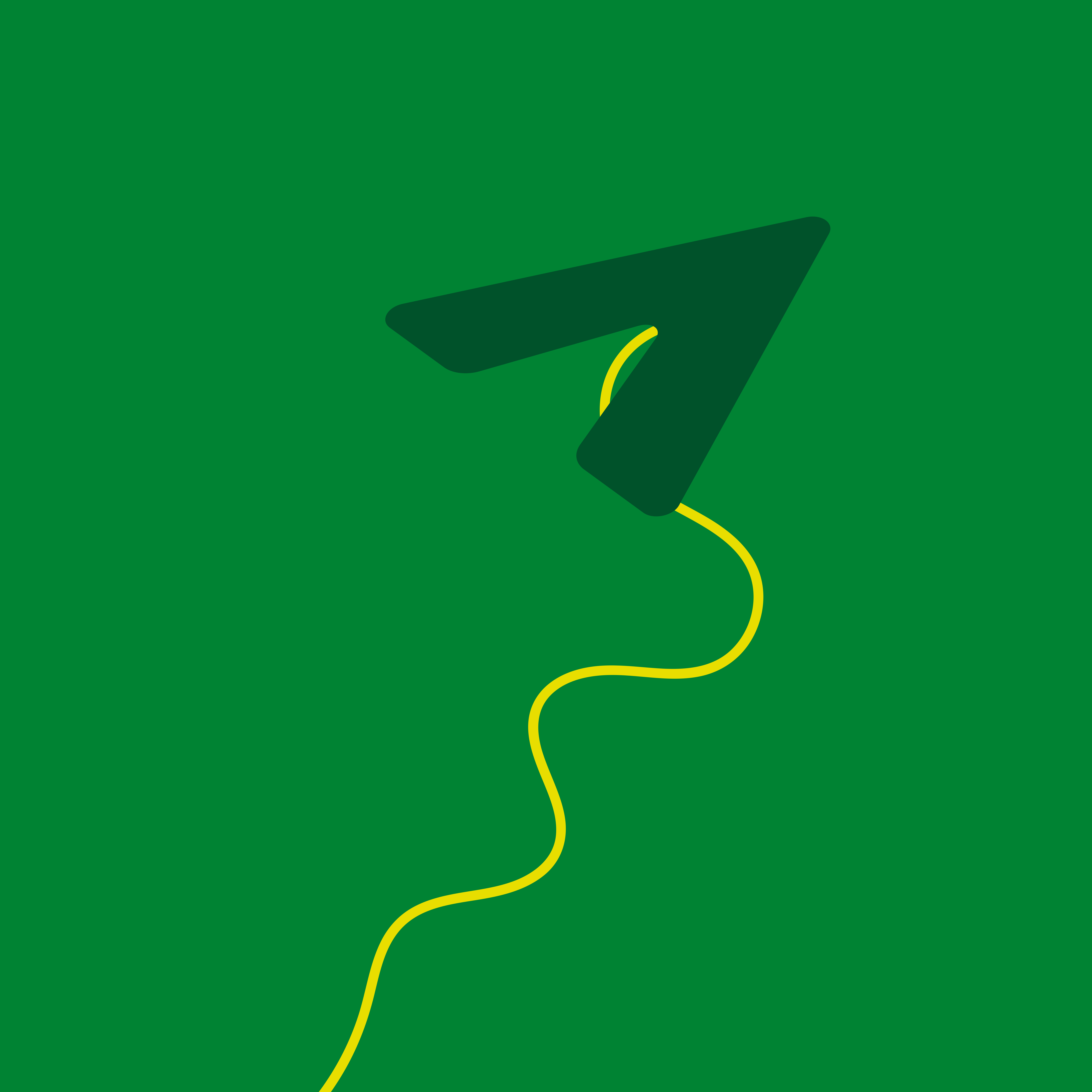 Green kite with yellow string on green background