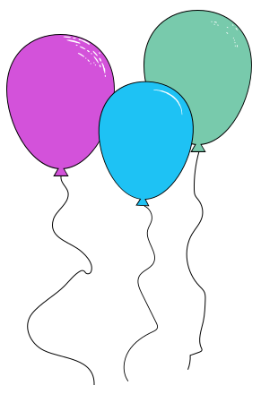 Three colorful balloons floating on white background