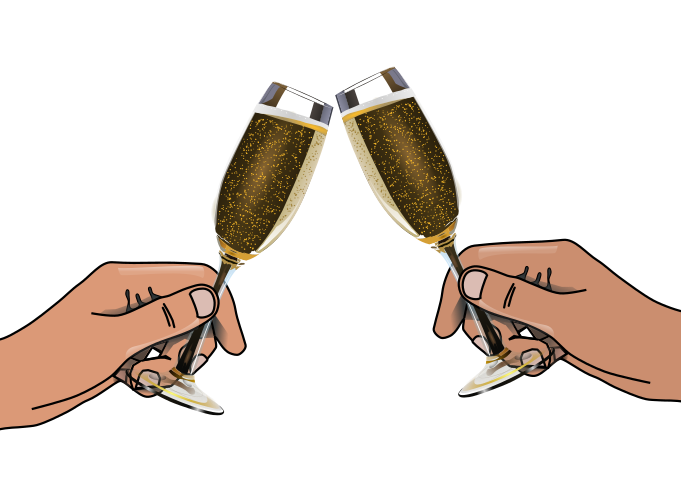 Two hands clinking champagne glasses