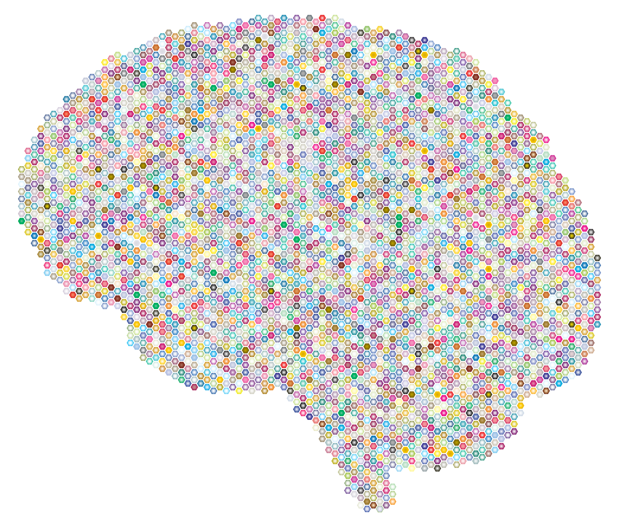 Abstract brain shape made of colorful hexagons