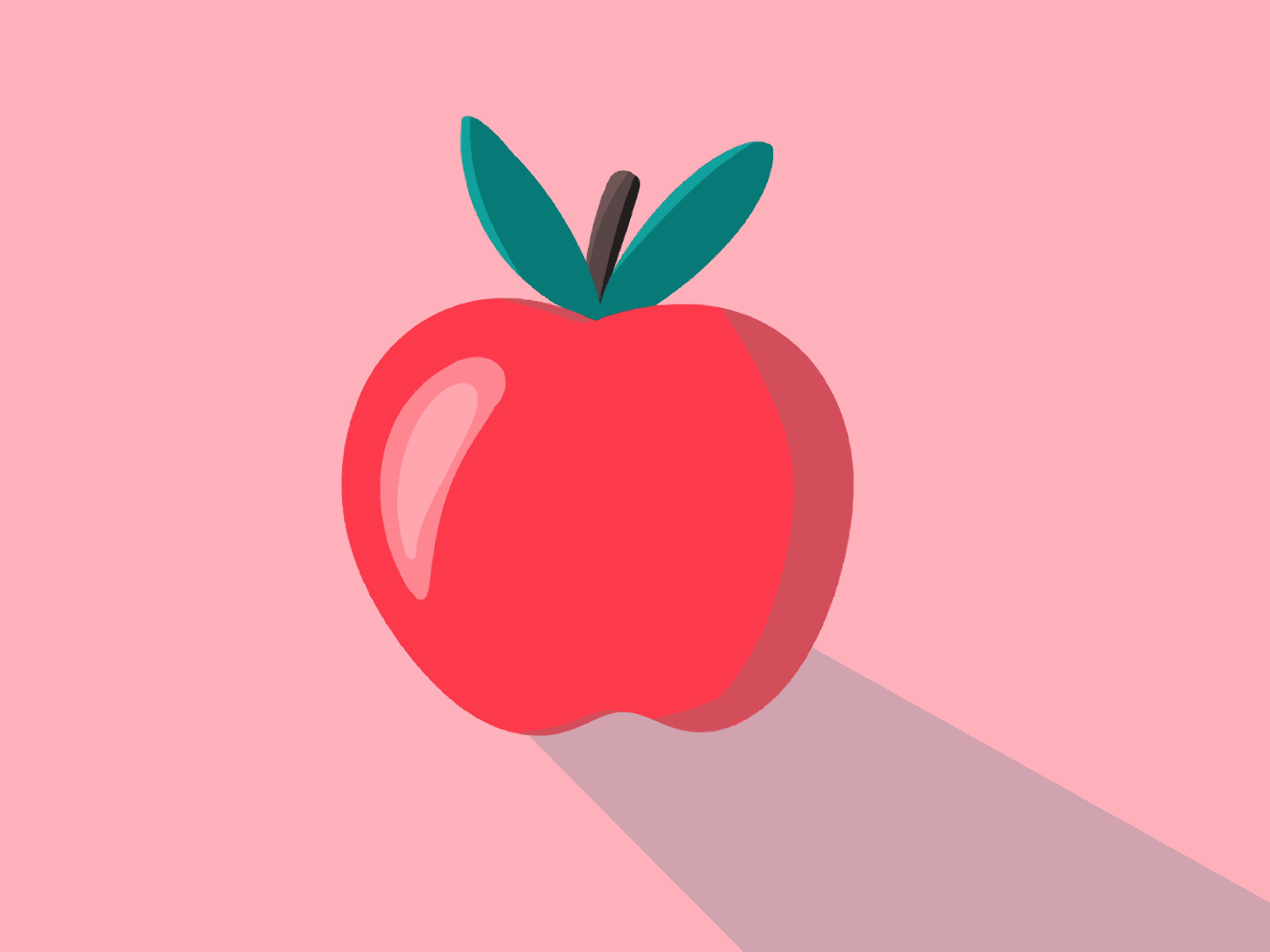 A red apple with a shadow on pink background