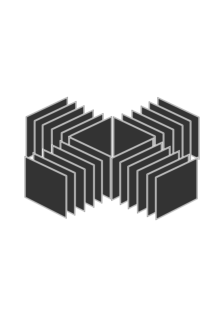 Abstract geometric shapes forming a symmetrical pattern.