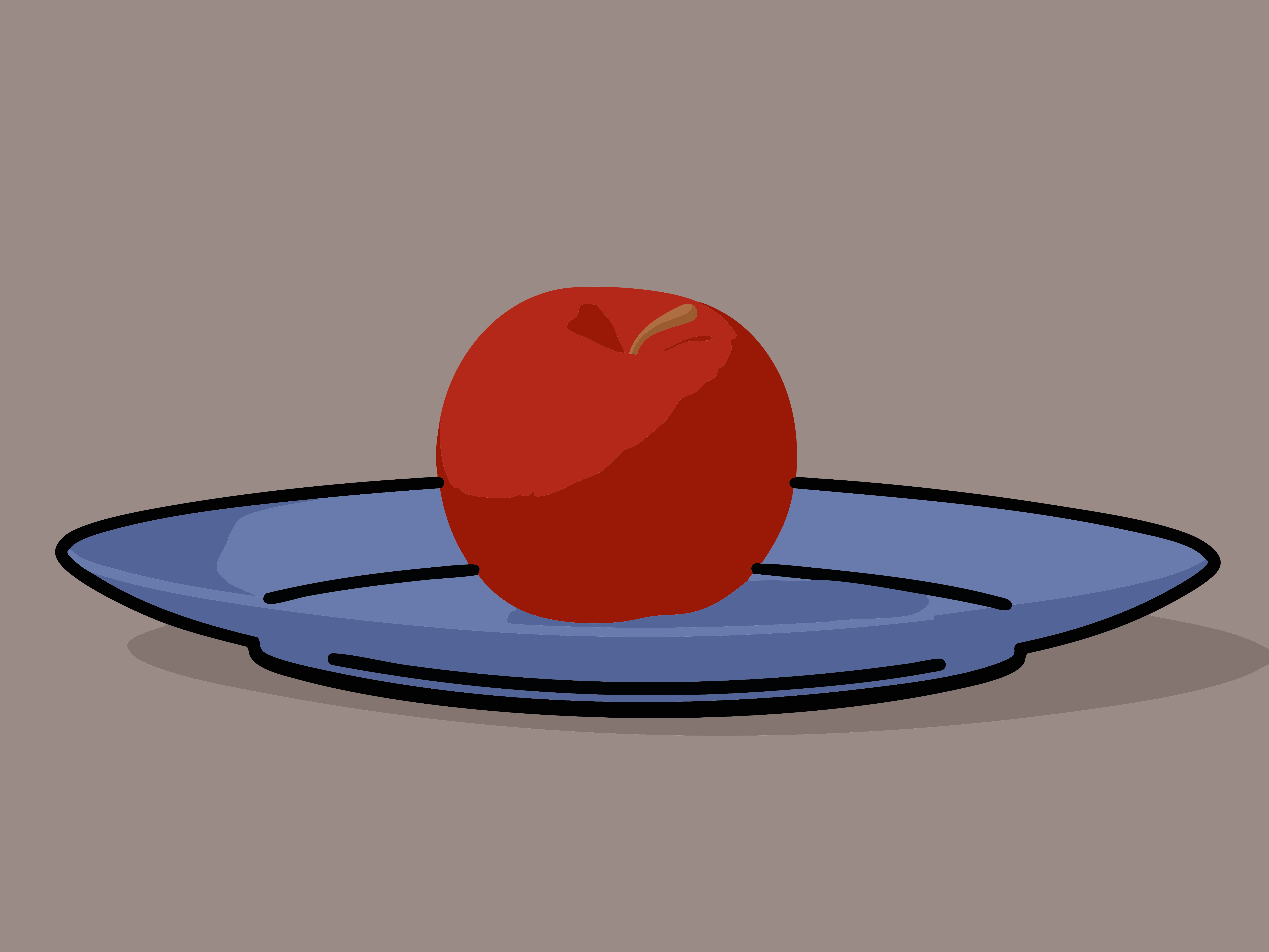 A red apple on a blue plate