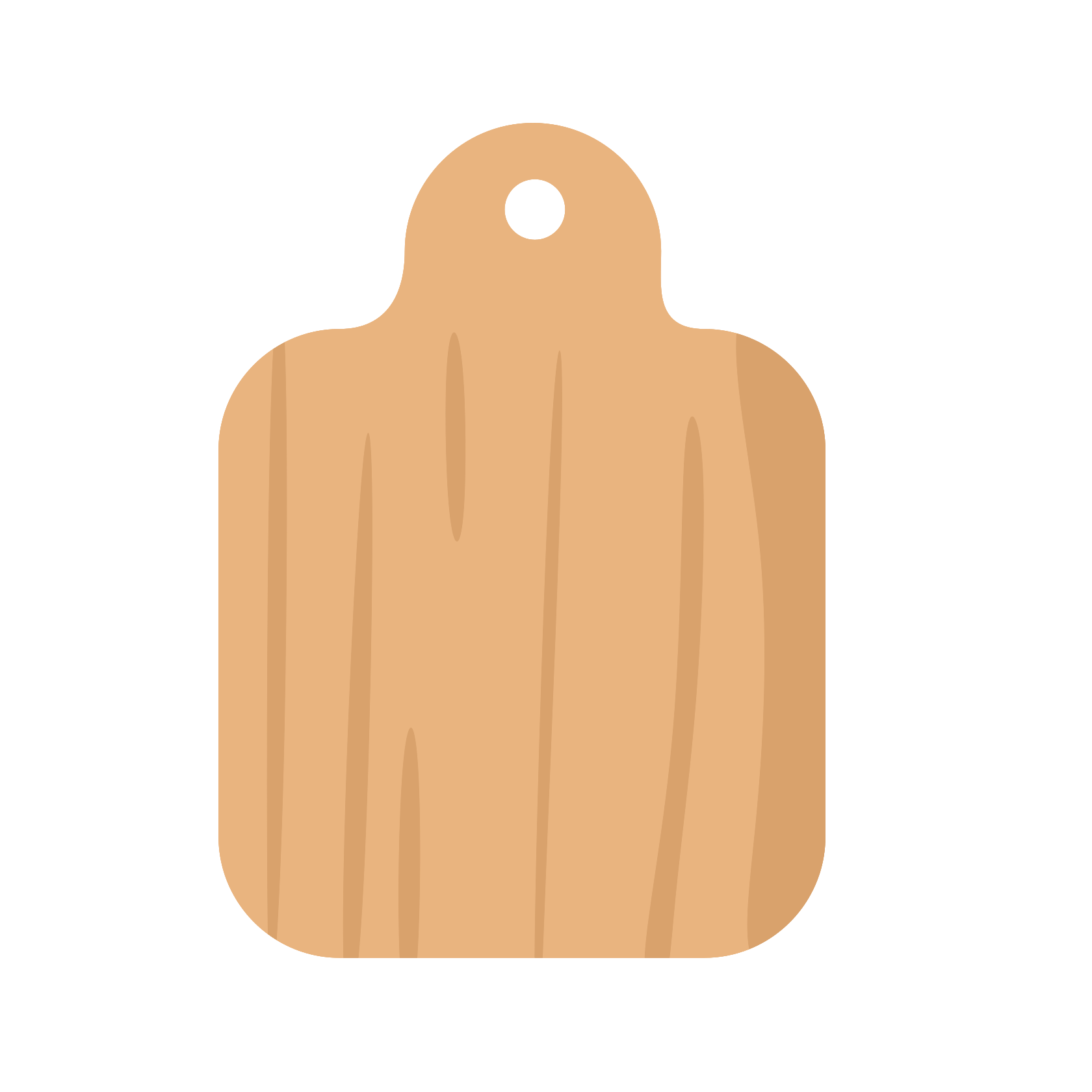 A simple wooden cutting board with a hole.