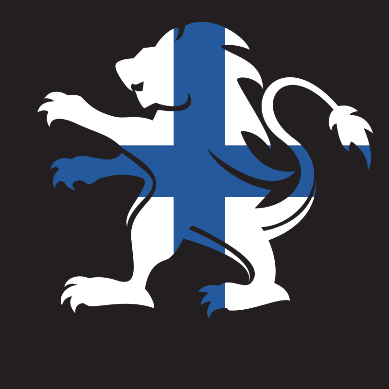Stylized lion with finnish flag pattern
